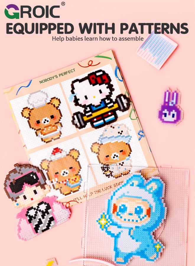 GROIC 14000 Pcs Fuse Beads Set, Complete DIY Melting Bead Set with Plug Mini Iron, Homeschool Arts and Crafts Supplies for Kids, Art Decorations for Room, Gifts for Kids Age 5+, 24-Color Fuse Bead Craft Kit - Image 4